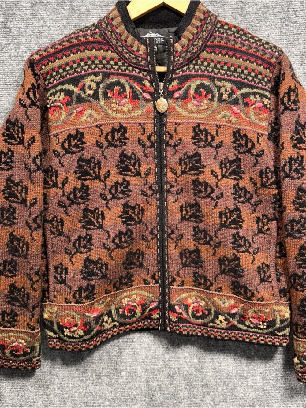 Vintage Icelandic Atlandia Heavy Lined Knit Sweater Wool Zipper Size Small